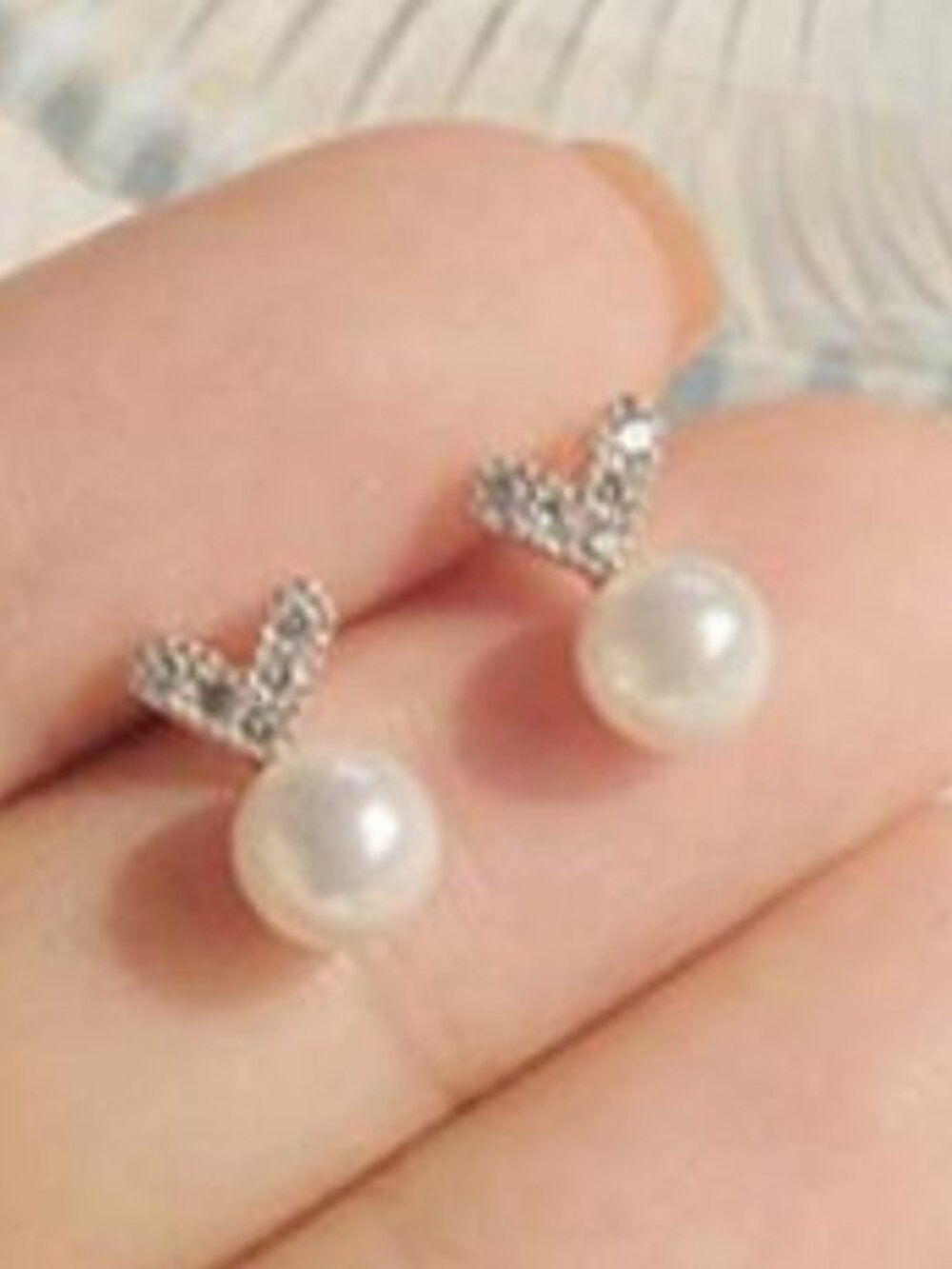 NEW 925 Sterling Silver Diamond Pearl Stud Earrings